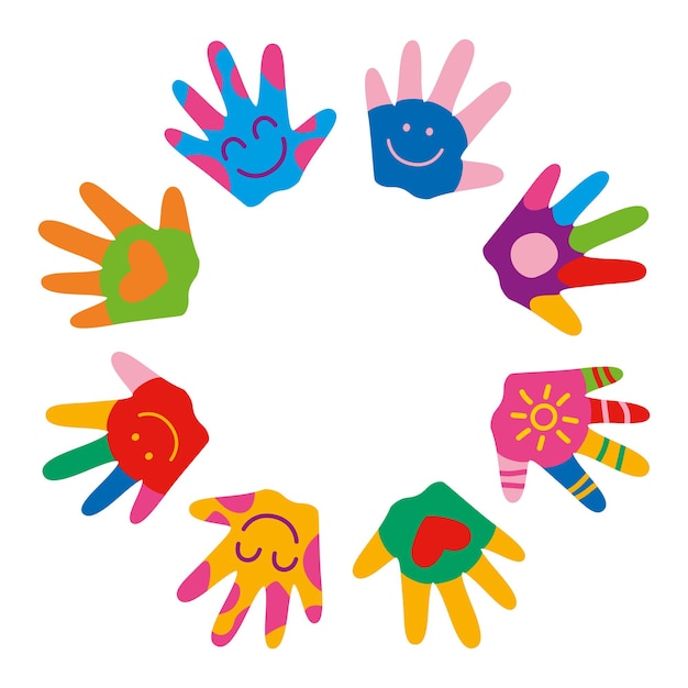 Vector colorful painted hands of little children