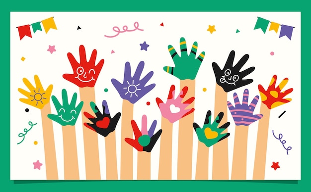 Colorful Painted Hands Of Little Children