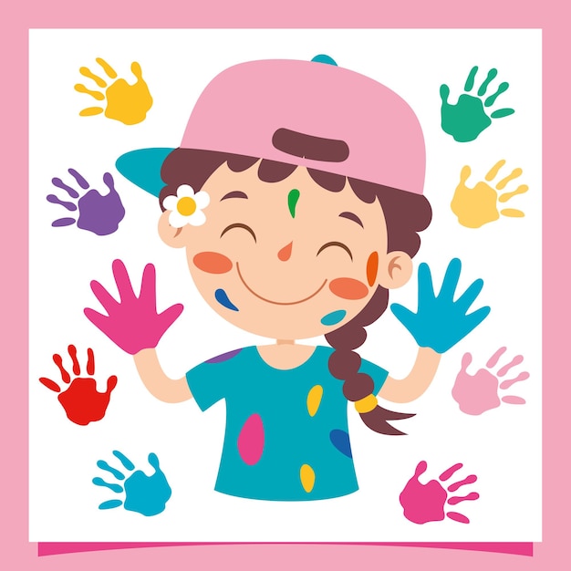 Vector colorful painted hands of little children