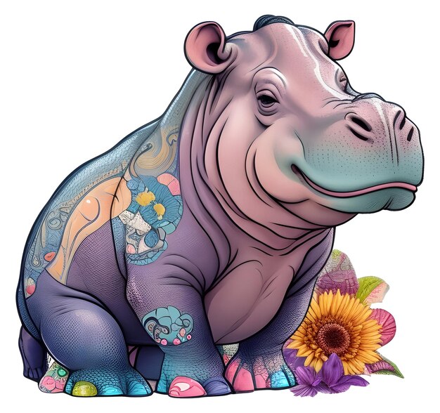 Colorful painting of a hippopotamus