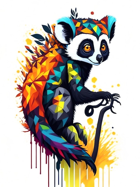 a colorful painting of a lemur