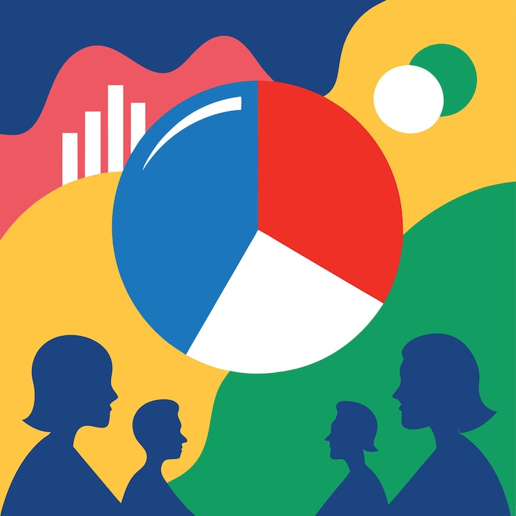 Vector a colorful painting of people on a beach with a man looking at the man in the foreground