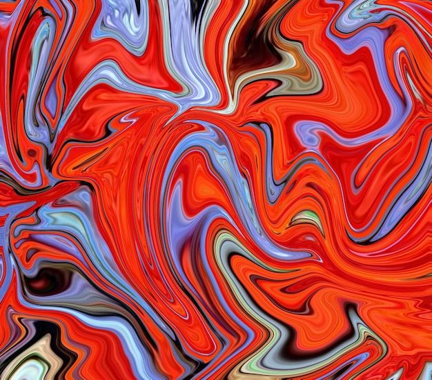 A colorful painting with a red and blue swirl pattern.