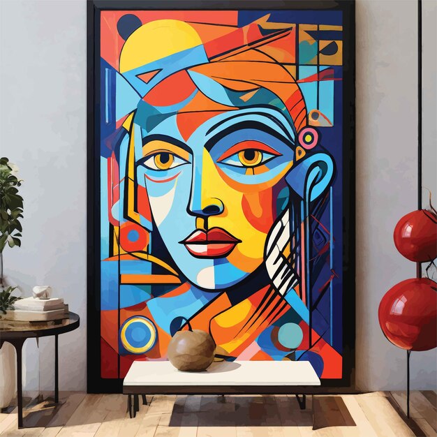 Vector a colorful painting of a woman with a blue face and a large colorful face