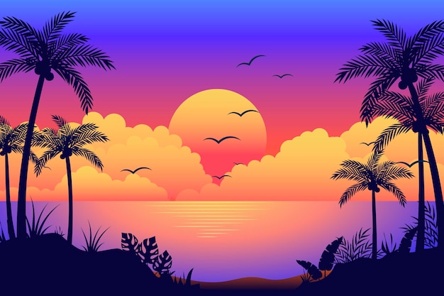 Colorful palm silhouettes background