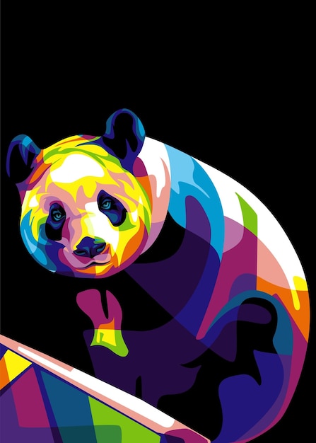 Vector colorful panda illustration in wpap pop art style