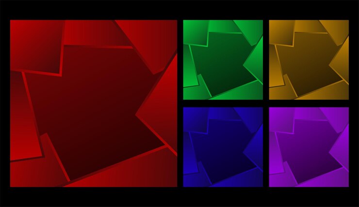 Vector colorful paper gradient template banner set. red, blue, yellow, purple, green square background. vector illustration.