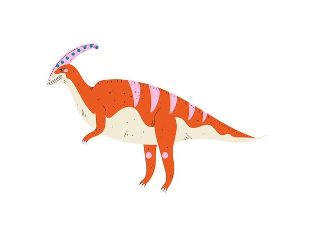 Vector colorful parasaurolophus dinosaur cute prehistoric animal vector illustration on white background