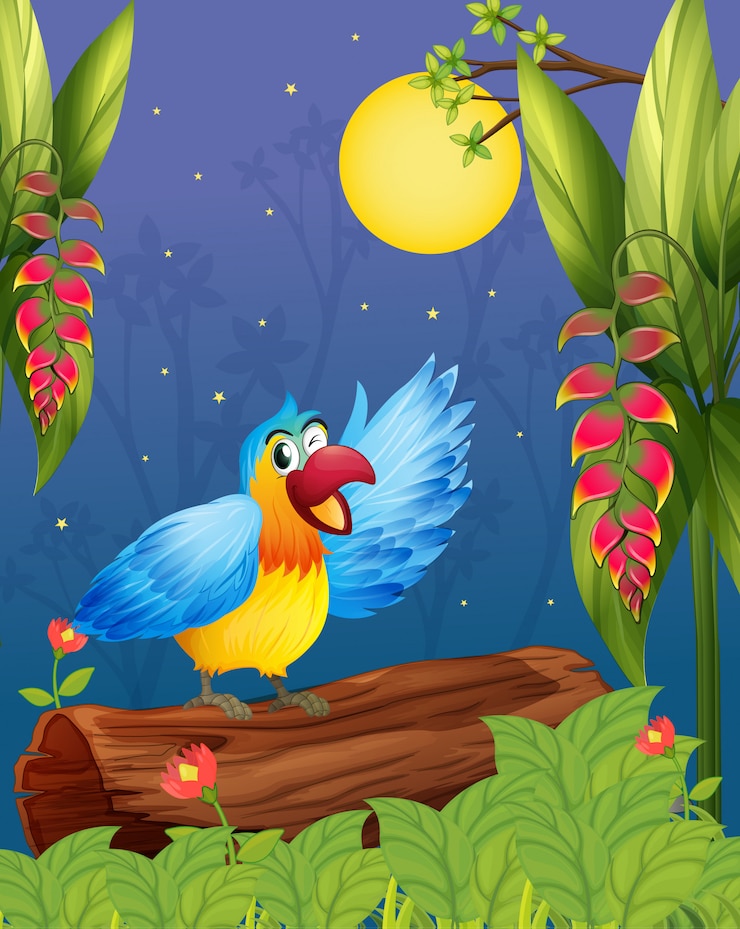Vector a colorful parrot in the middle of the woods