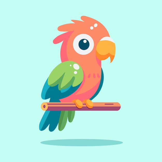 a colorful parrot sits on a branch with a blue background