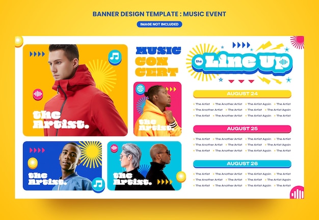 Modello di progettazione di banner per concerti di musica colorata