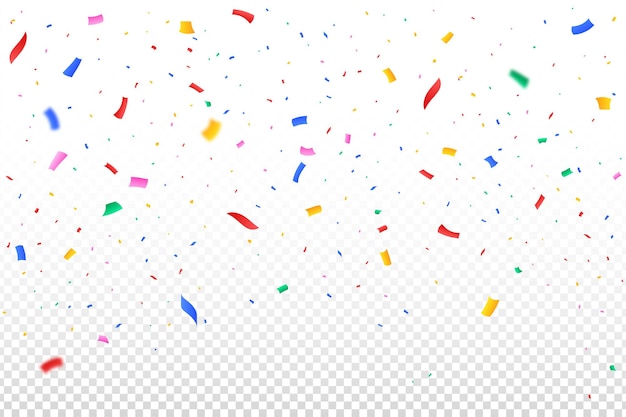 Colorful party tinsel and confetti falling. confetti vector for festival background. colorful confetti falling isolated on transparent background. carnival elements. birthday celebration.