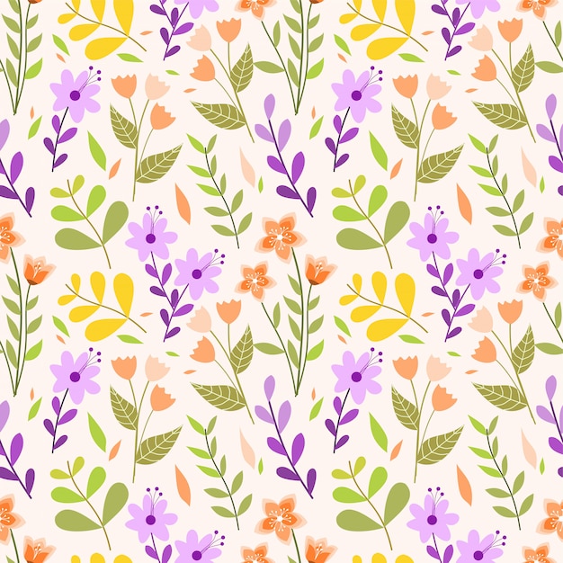 Colorful pastel hand drawn flowers seamless pattern