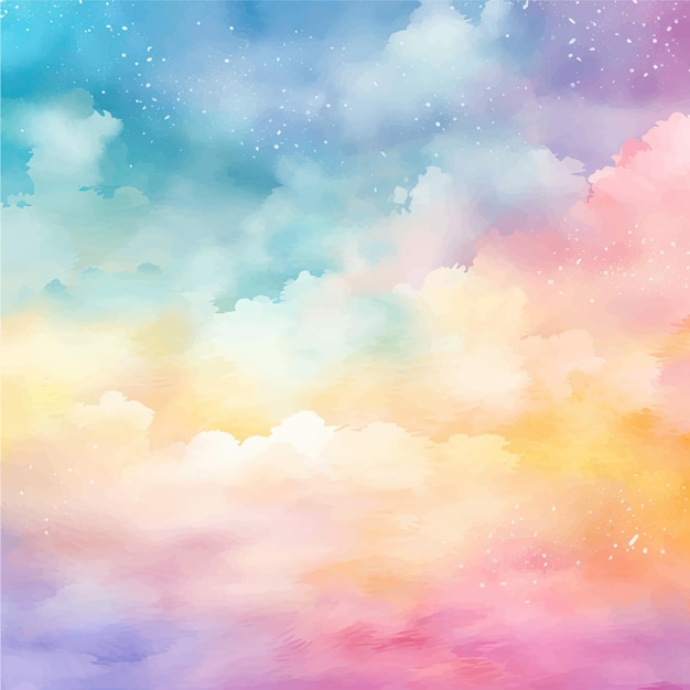 Vector colorful pastel rainbow watercolor sky with sparkling light background