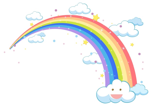 Vector colorful pastel rainbow with clouds