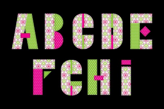 Colorful Patchwork English Alphabet. Isolated Quilt Letters In Scrapbook Style