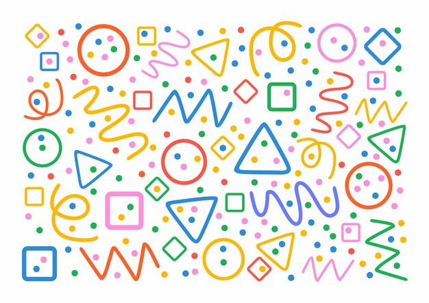 Colorful pattern Circles triangles serpentine dots squares rhombus and zigzag