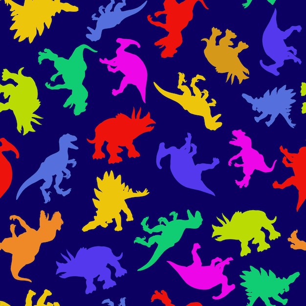 Vettore motivo colorato di dinosauri in stile piatto per la stampa e il design illustrazione vettoriale