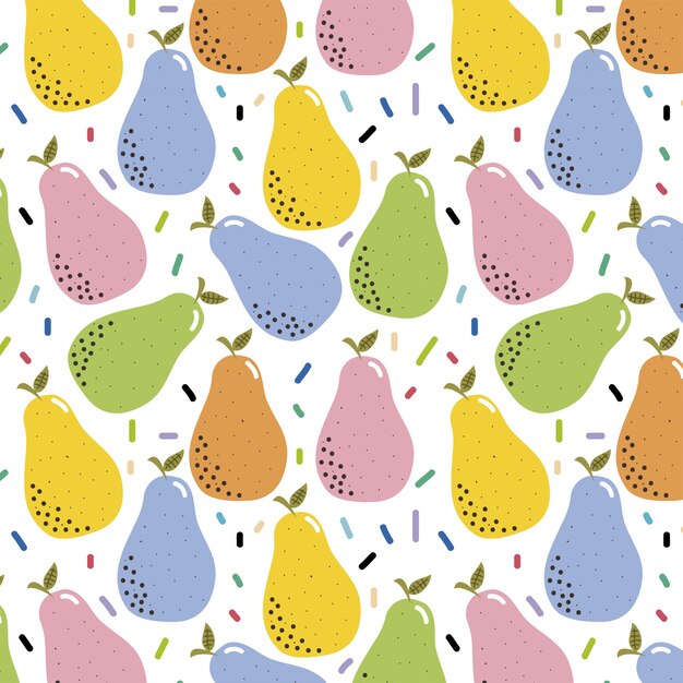 Colorful pattern of hand-drawn pears