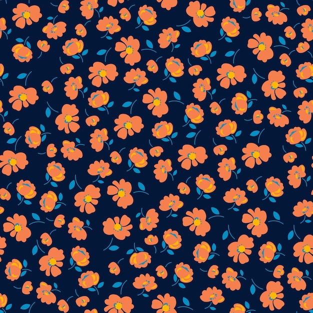 Colorful pattern in vintage style with hand drawn flowers