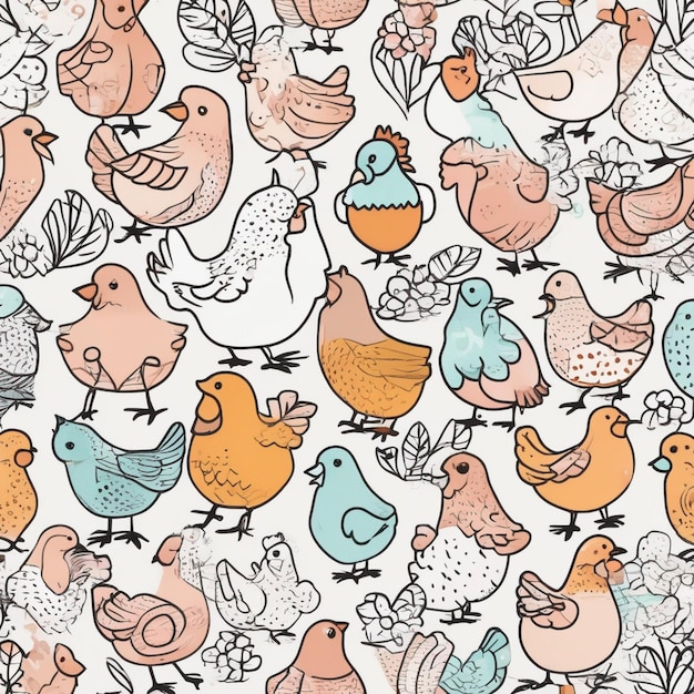 a colorful pattern with birds and flowers on it