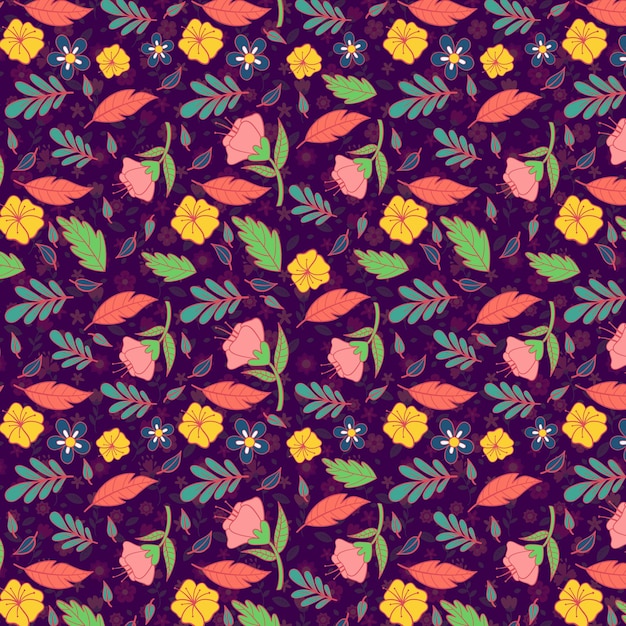 a colorful pattern with flowers and leaves