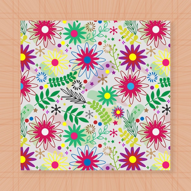 Colorful pattern with flowers and tree leaves