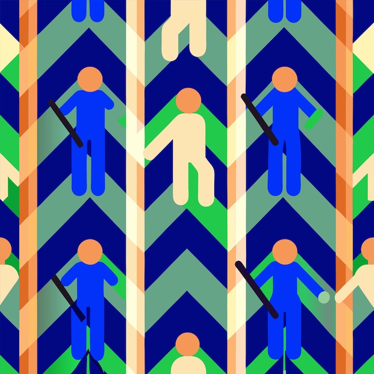 Vector a colorful pattern with people and a man with a stick in his hand
