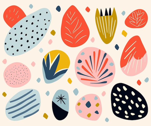 Colorful patterns of rocks and stones vector style of henri matisse geometric shapes amp patterns