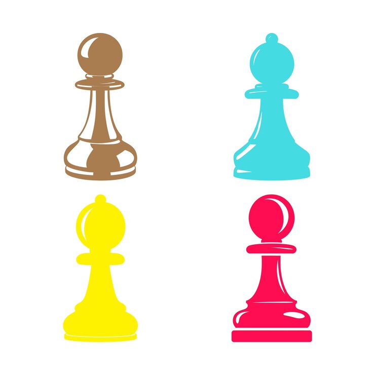 Vector colorful pawn chess pieces set isolated on white background brown blue yellow red