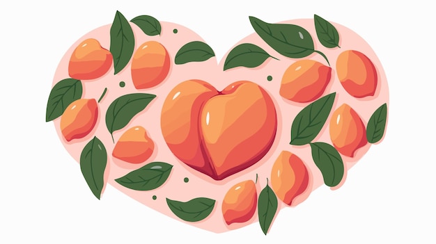 Colorful Peach Cartoon Vector Illustration with Playful Doodle Style and Vibrant Leaves