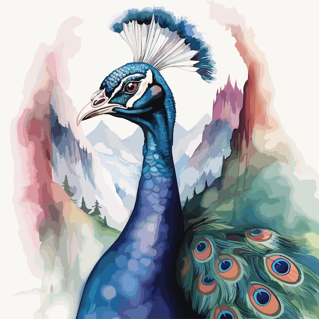 Vector colorful peacock illustration isolated on a white background