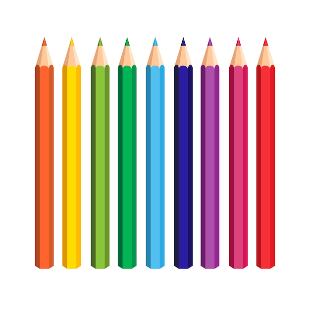 다채로운 연필 흰색 배경 설정
