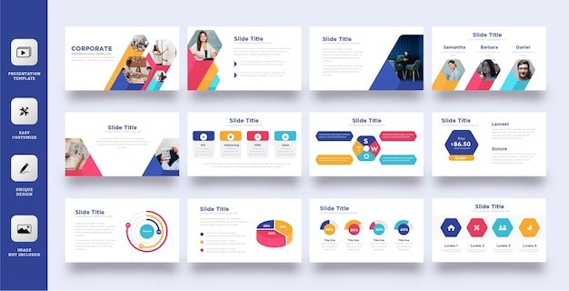 Vector colorful pentagonal business presentation template set