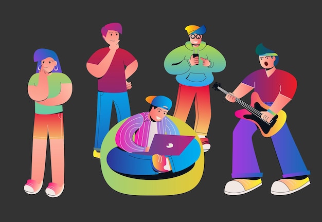 Vector colorful people activity flat design