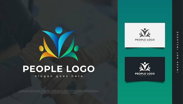 Красочный логотип людей. люди, сообщество, сеть, творческий центр, группа, логотип социальных сетей или значок для фирменного стиля
