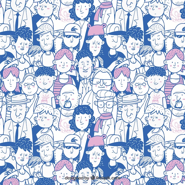 Vector colorful people pattern with hand drawn style