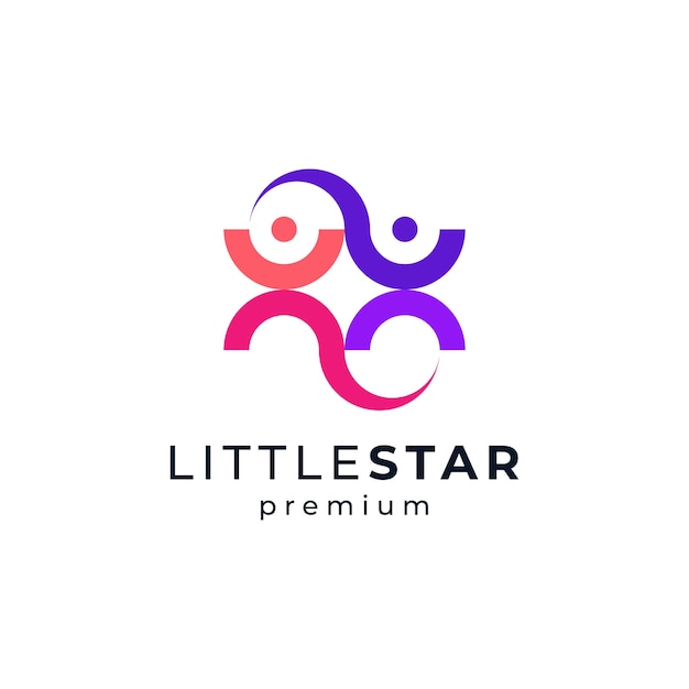 Vector colorful people and shiny star for childcare charity and social organization logo design