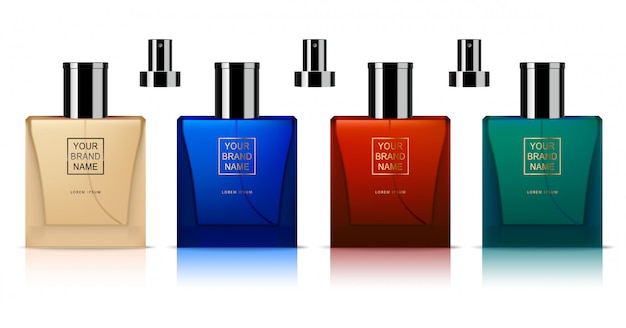 colorful perfume container set with spray dispenser