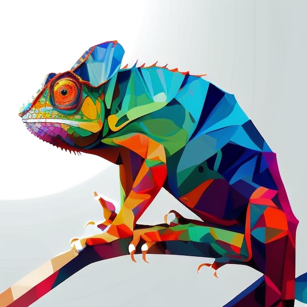 A colorful picture of a chameleon with the colors of the rainbow.