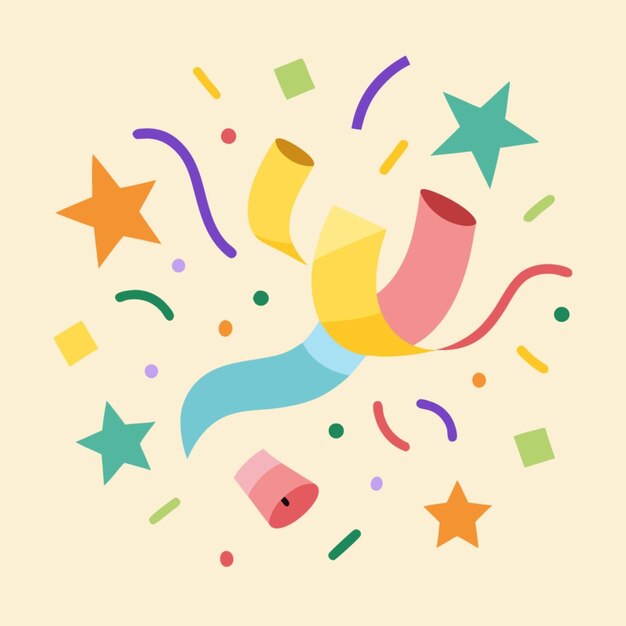 Vector a colorful picture of a colorful ribbon and a colorful object with the word confetti on it