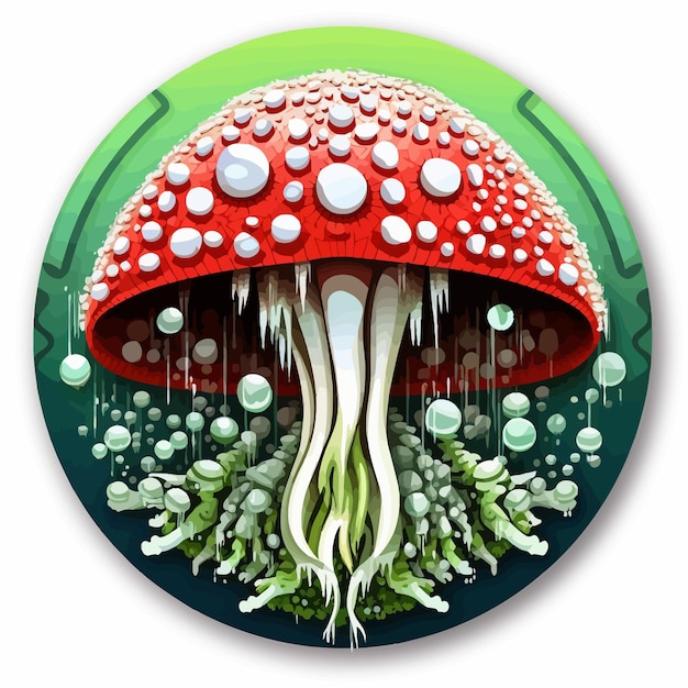 a colorful picture of a mushroom with a green background.