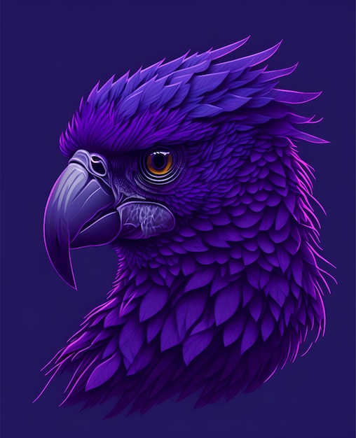 A colorful picture of a parrot with a purple background.