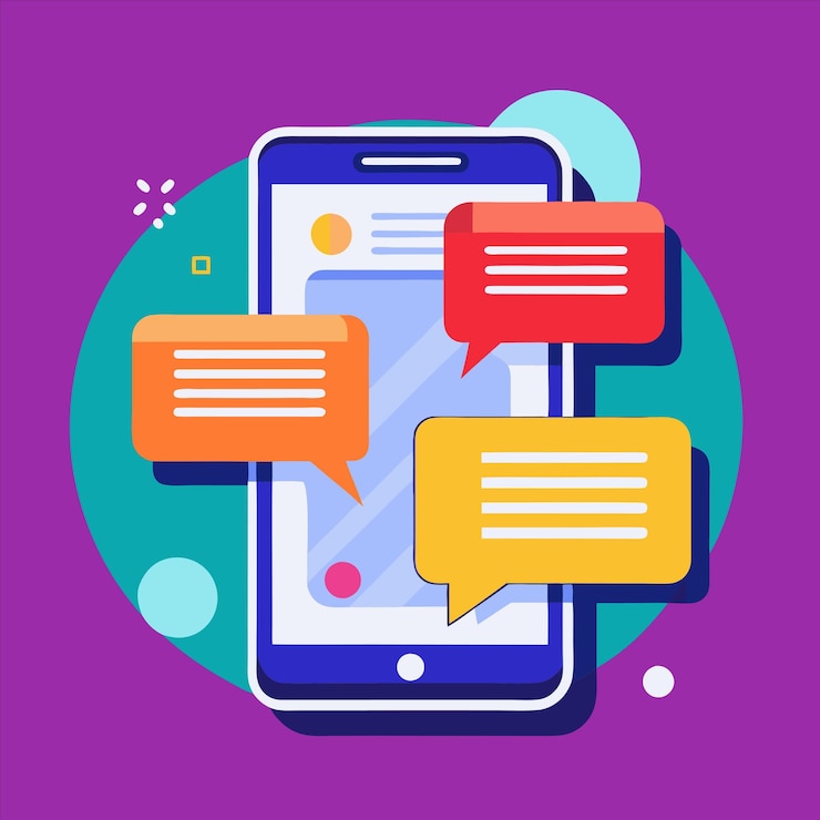 Vector a colorful picture of a phone with a purple background with a colorful image of a text message