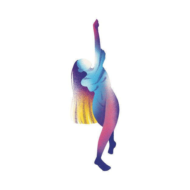 a colorful picture of a woman dancing in the air