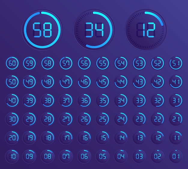 Vector colorful pie charts. circular timer. loading, buffering.