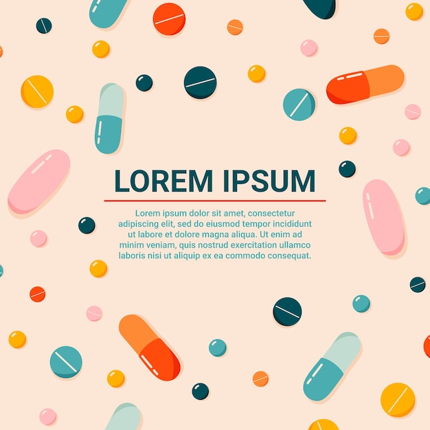 Цветные таблетки на фоне баннера Модные рукописные лекарства на бежевом фоне Здравоохранение