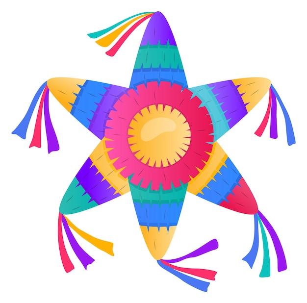 Vector colorful pinata mexican festive paper star shape toy