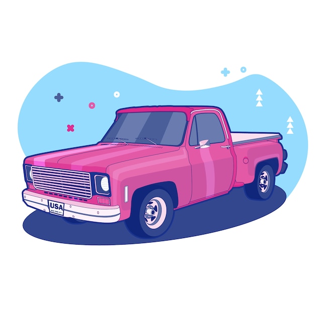 Colorful pink car background memphis style illustration