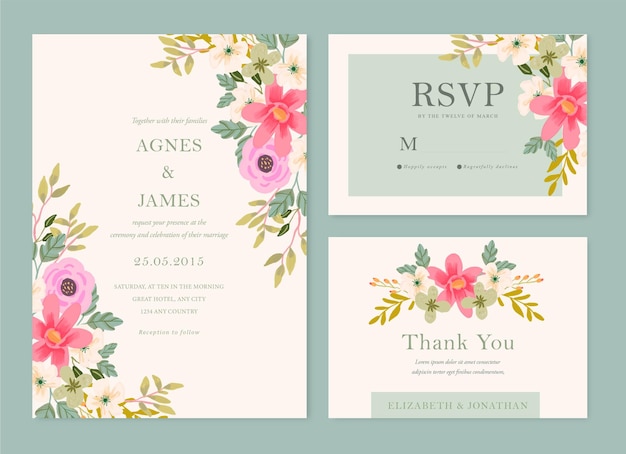 Colorful pink floral wedding invitation